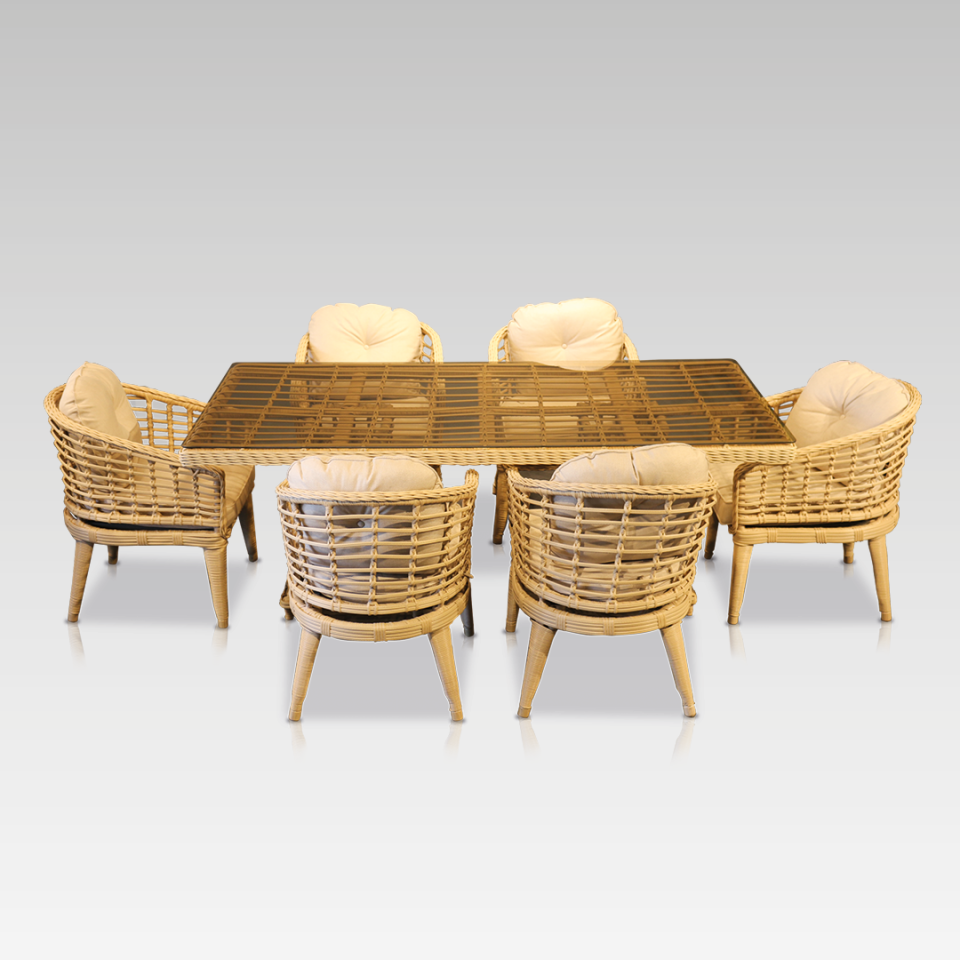 Ecolux RODOS Rattan Bahçe Balkon 6 Kişilik Yemek Takımı