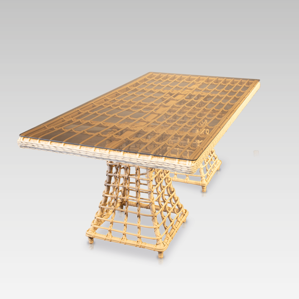 Ecolux RODOS Cam Sehpalı Rattan Bahçe Balkon 6 Kişilik Yemek Takımı