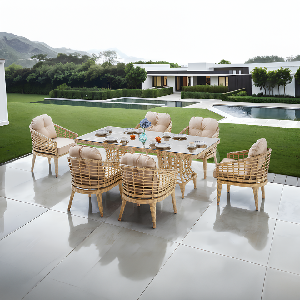 Ecolux RODOS Rattan Bahçe Balkon 6 Kişilik Yemek Takımı