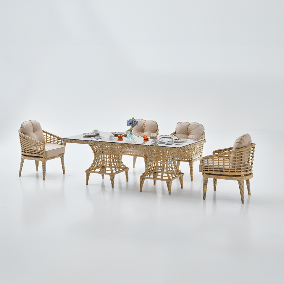 Ecolux RODOS Rattan Bahçe Balkon 6 Kişilik Yemek Takımı