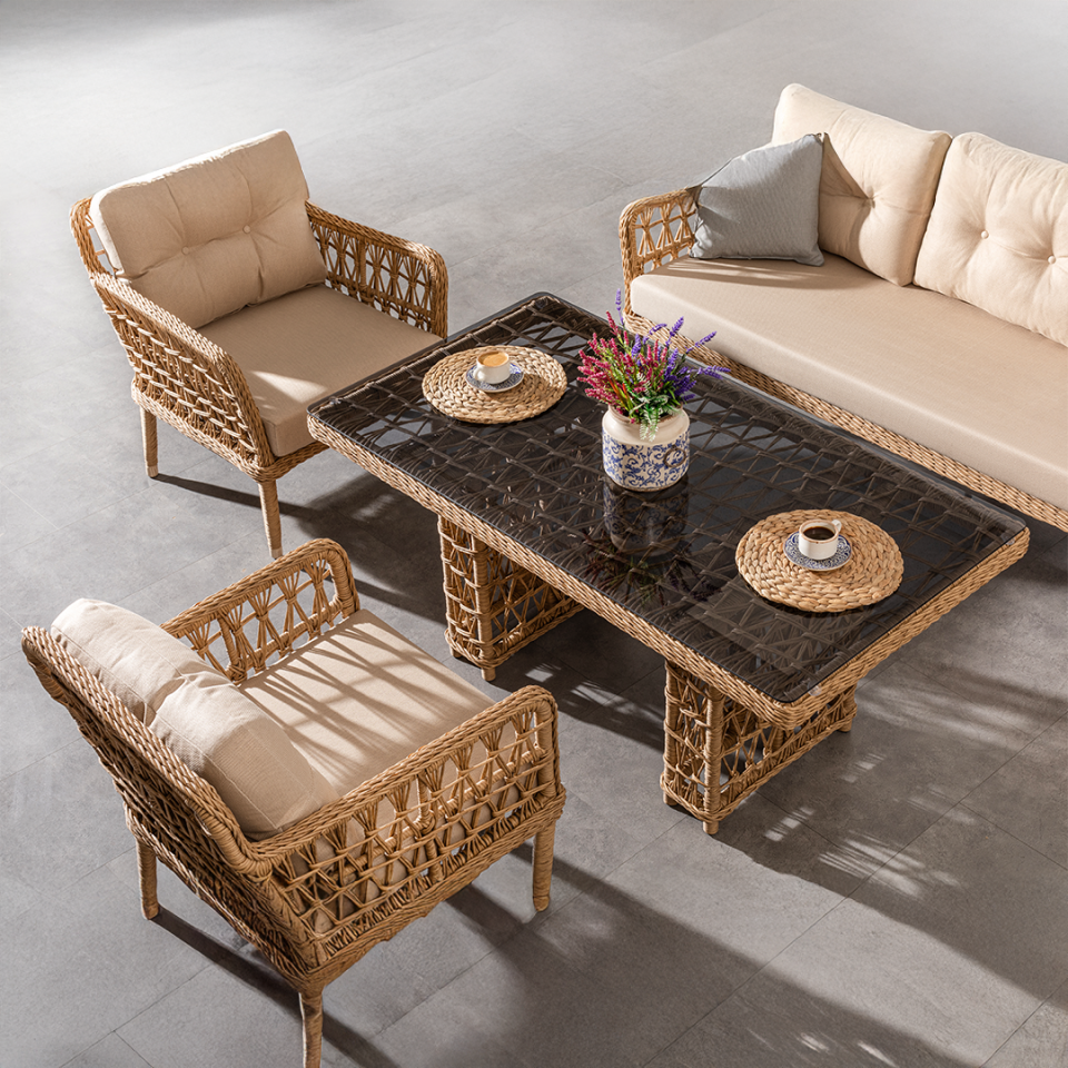 Ecolux MALDIV Bahçe Balkon Rattan Oturma Grubu