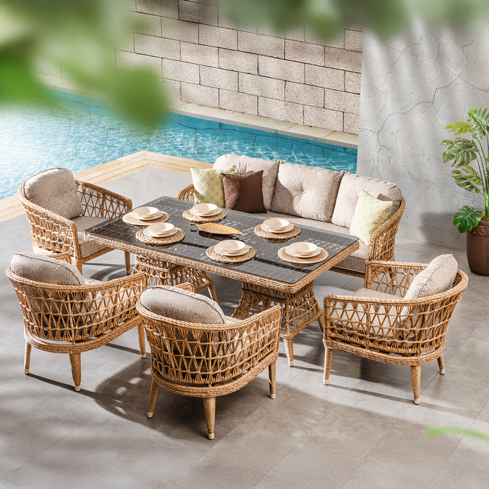 Ecolux OSLO ROLEX Bahçe Balkon Rattan Oturma Grubu