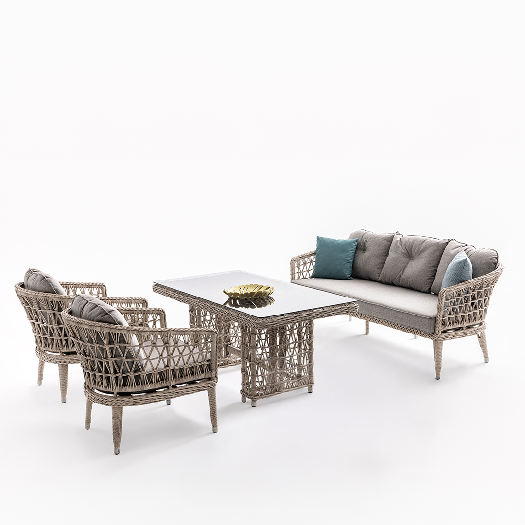 Ecolux OSLO 3-1-1 Cam Sehpalı Rattan Bahçe Balkon Oturma Grubu