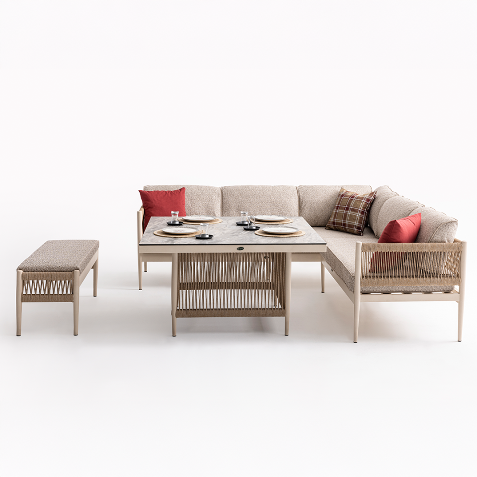 Ecolux LYON Alüminyum Köşe Bahçe Balkon Oturma Grubu