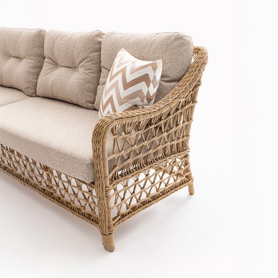 Ecolux DORA 3-1-1 Cam Sehpalı Bahçe Balkon Rattan Oturma Grubu