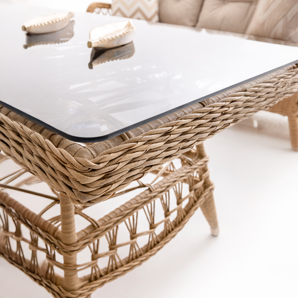 Ecolux DORA 3-1-1 Cam Sehpalı Bahçe Balkon Rattan Oturma Grubu