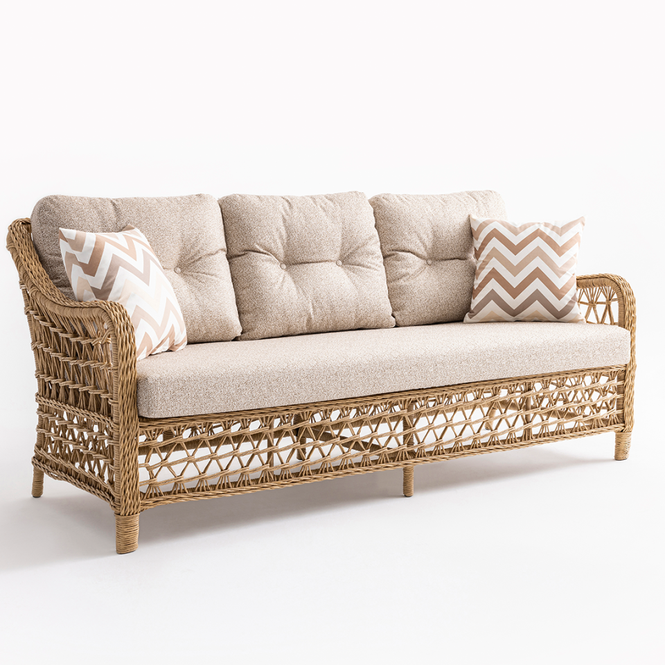 Ecolux DORA 3-1-1 Cam Sehpalı Bahçe Balkon Rattan Oturma Grubu