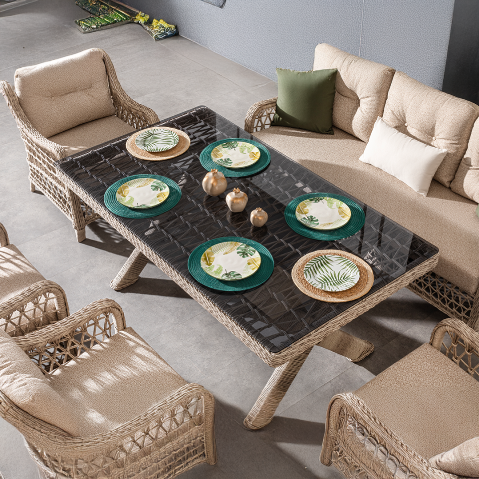 Ecolux DORA ROLEX 3-1-1-1-1 Bahçe Balkon Rattan Oturma Grubu