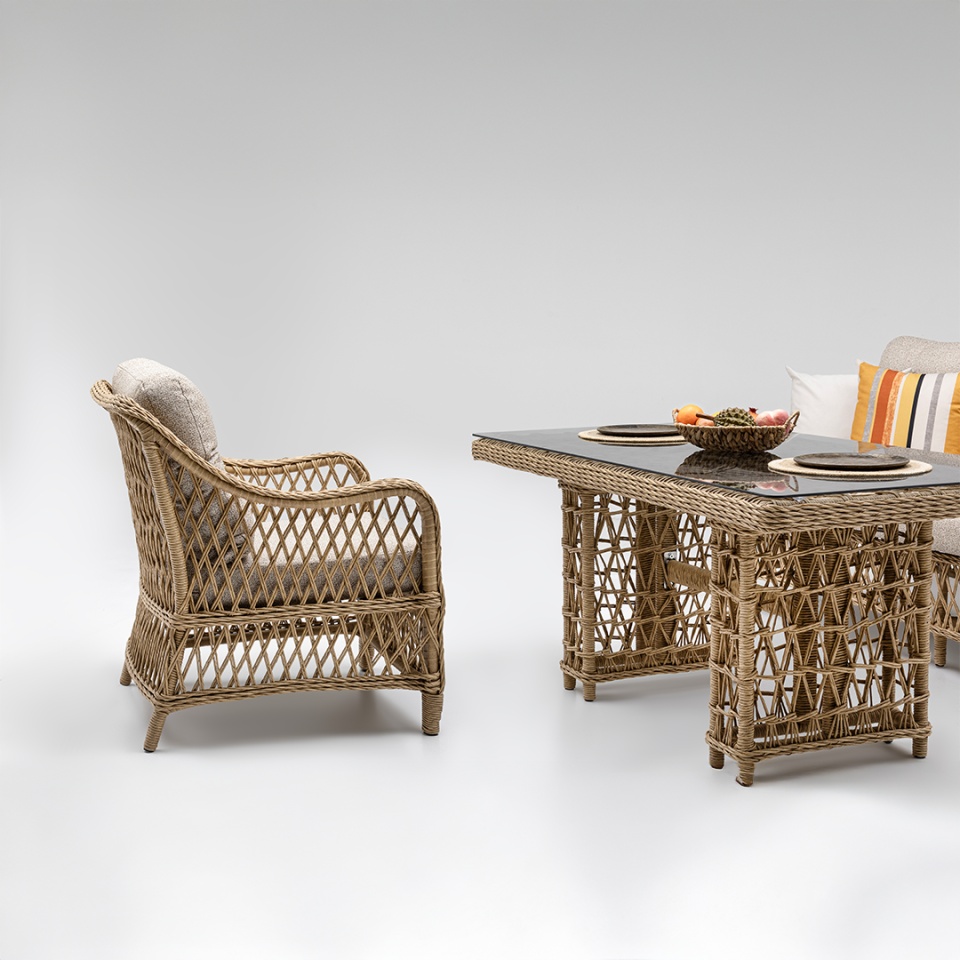 Ecolux MADEO 3-1-1 Cam Sehpalı Rattan Bahçe Balkon Oturma Grubu