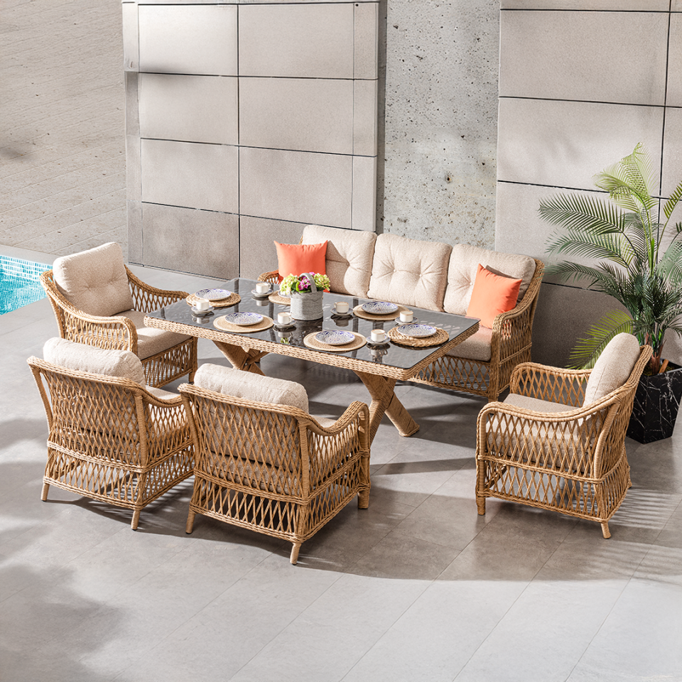 Ecolux MADEO ROLEX 3-1-1-1 Rattan Bahçe Balkon Oturma Grubu