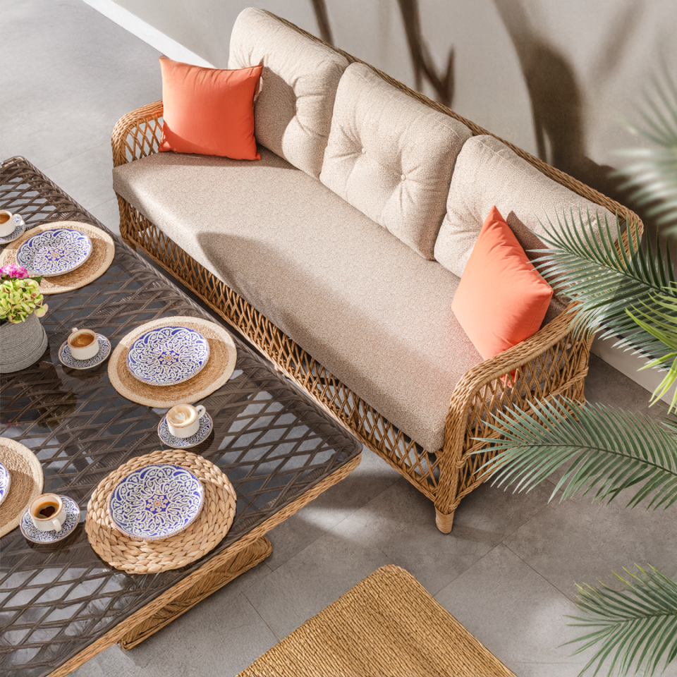 Ecolux MADEO ROLEX 3-1-1-1-1 Rattan Bahçe Balkon Oturma Grubu