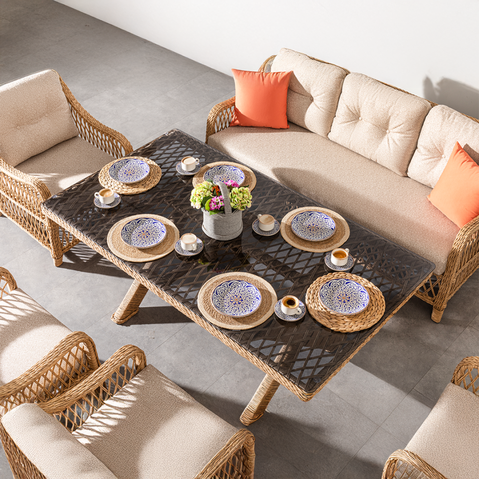Ecolux MADEO ROLEX 3-1-1-1 Rattan Bahçe Balkon Oturma Grubu