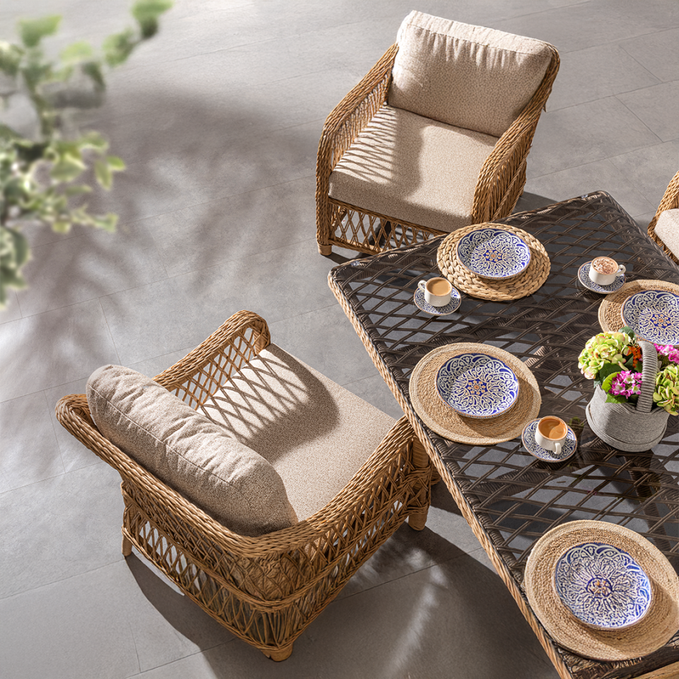 Ecolux MADEO ROLEX 3-1-1-1 Rattan Bahçe Balkon Oturma Grubu