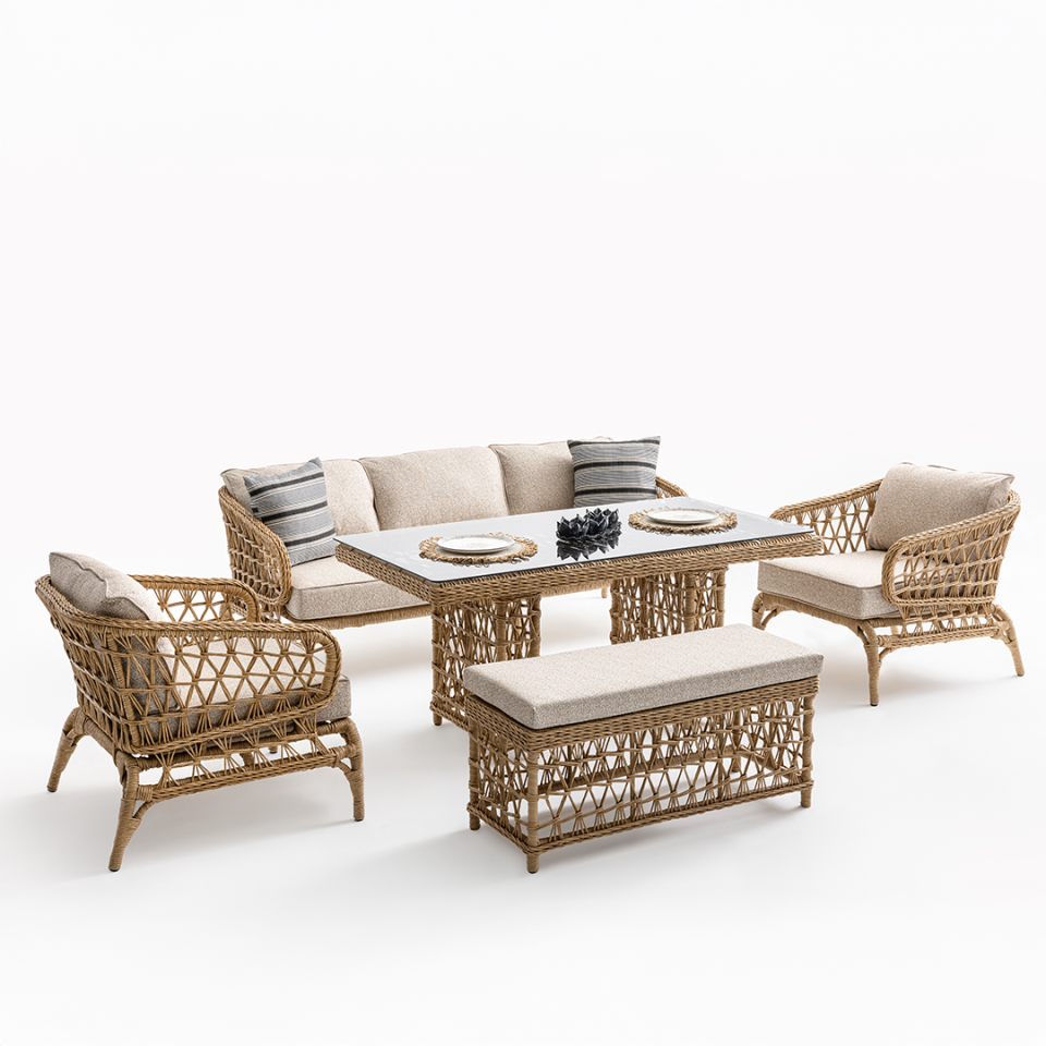 Ecolux PETRA Rattan Bahçe Balkon Oturma Grubu
