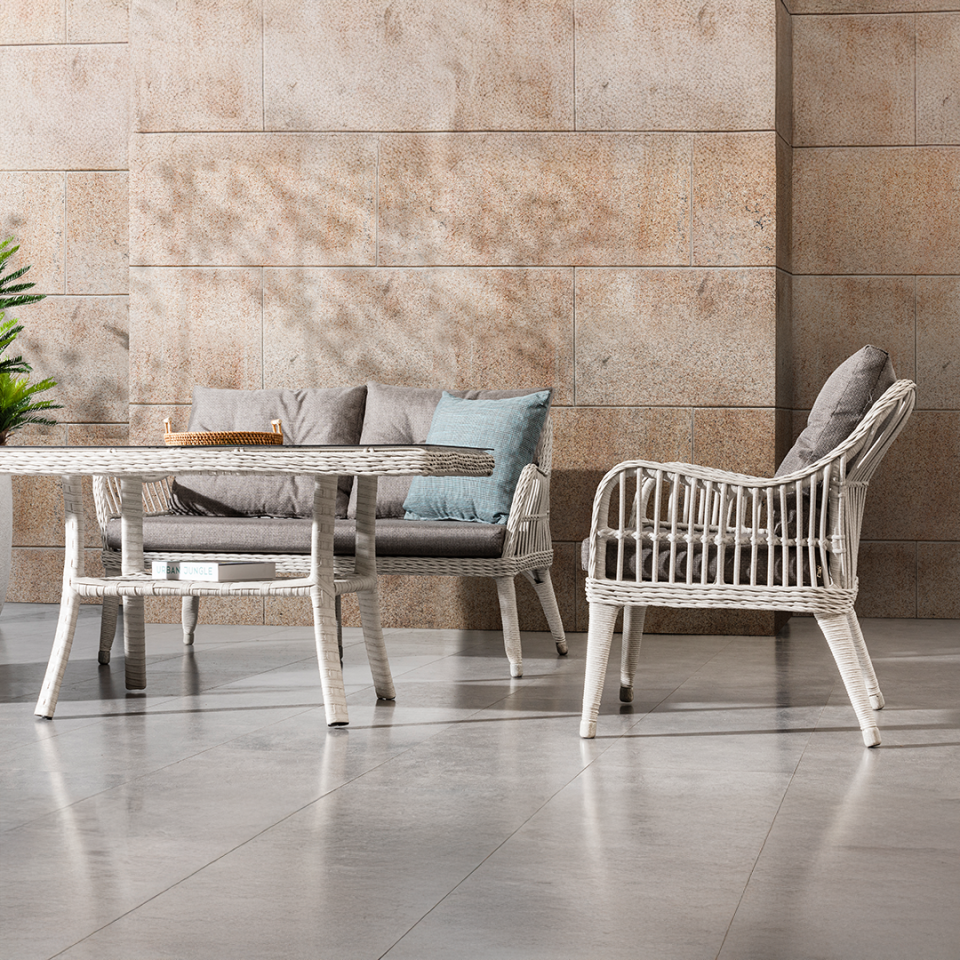 Ecolux FIJI 2-1-1 Cam Sehpalı Rattan Bahçe Balkon Oturma Grubu