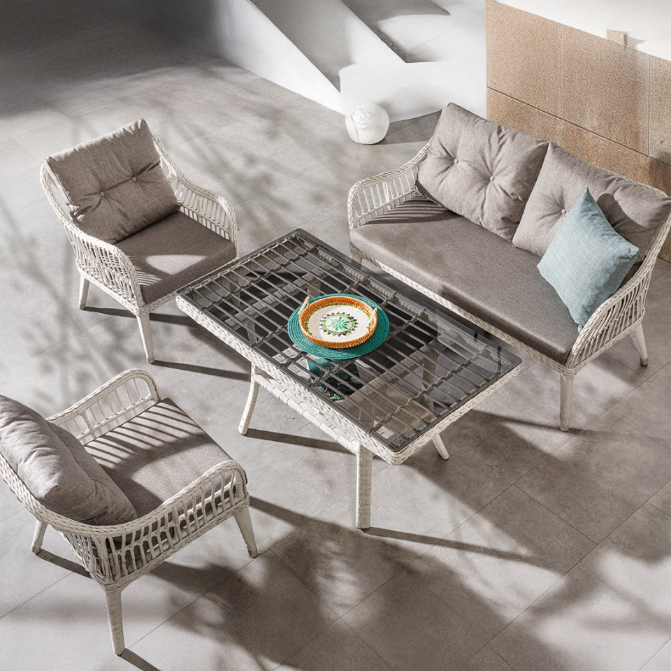 Ecolux FIJI 2-1-1 Cam Sehpalı Rattan Bahçe Balkon Oturma Grubu