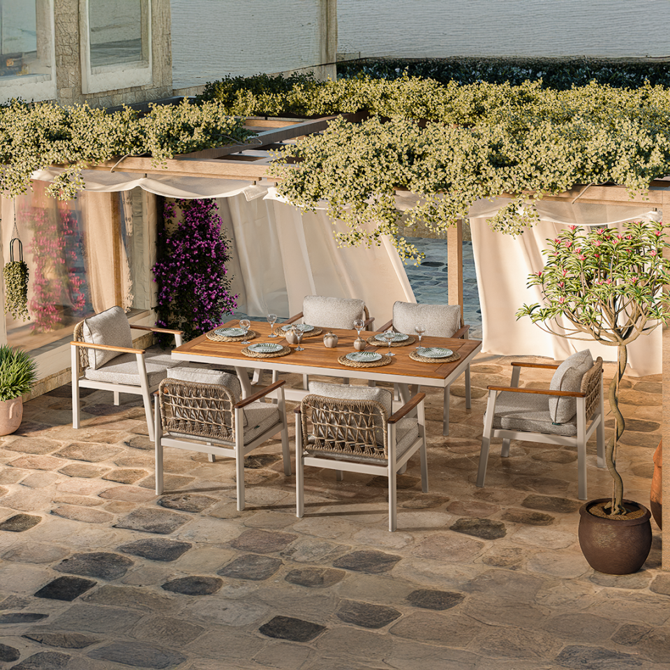 Ecolux ONYX 6KişiIik İroko Bahçe ve Balkon Masa Takımı