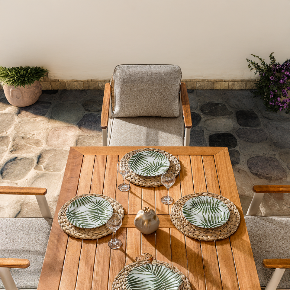 Ecolux ONYX 6KişiIik İroko Bahçe ve Balkon Masa Takımı
