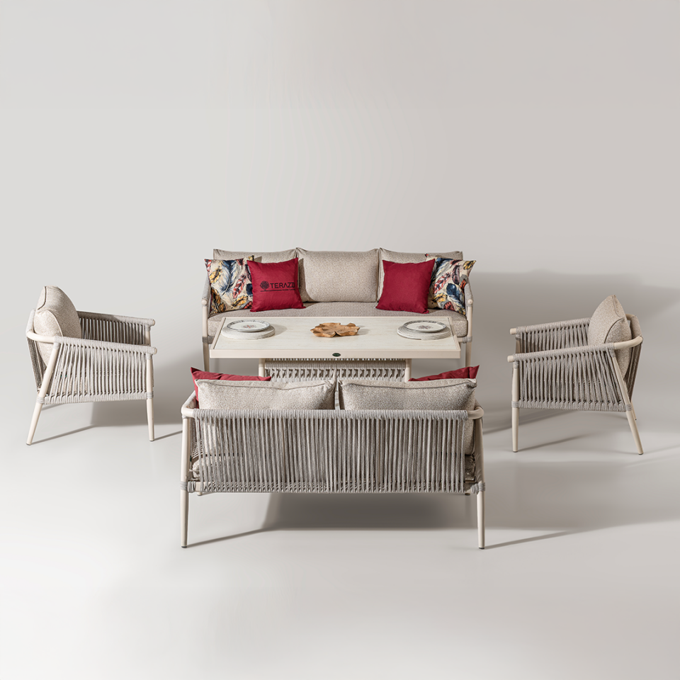 Ecolux CALİSTO Alüminyum 3-2-1-1 Bahçe Balkon Oturma Grubu