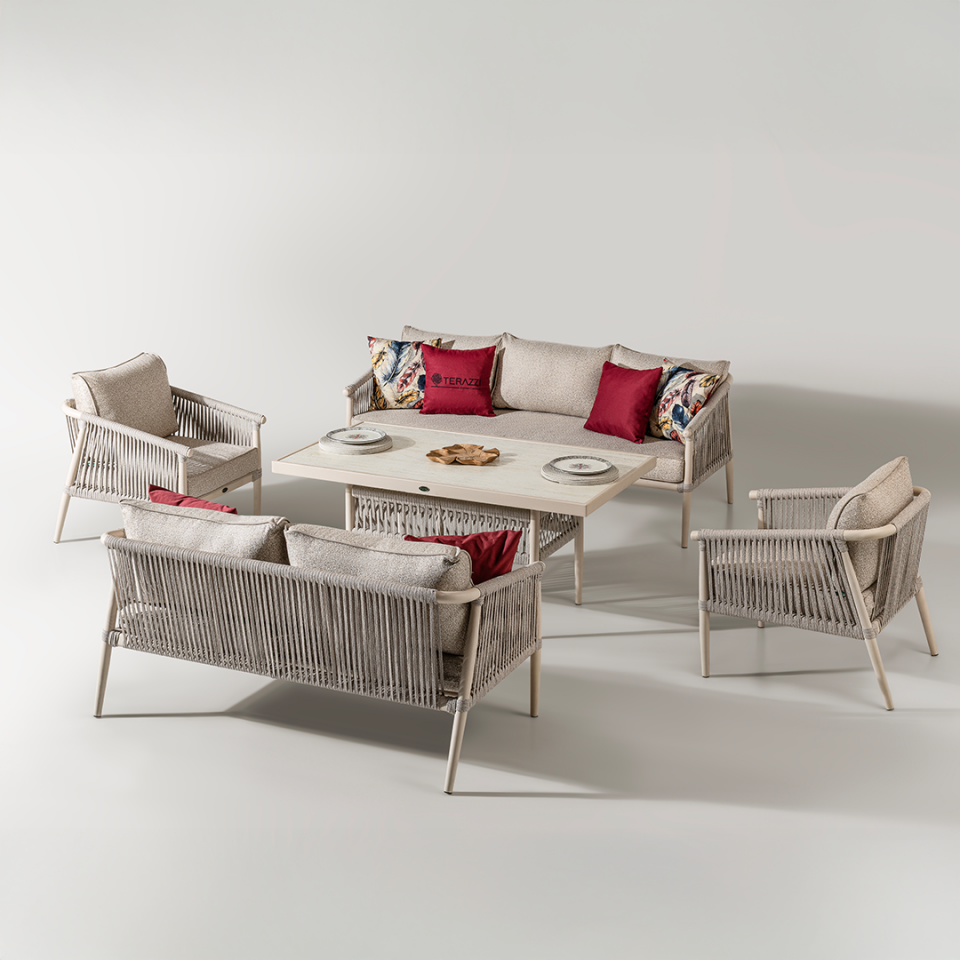 Ecolux CALİSTO Alüminyum 3-2-1-1 Bahçe Balkon Oturma Grubu