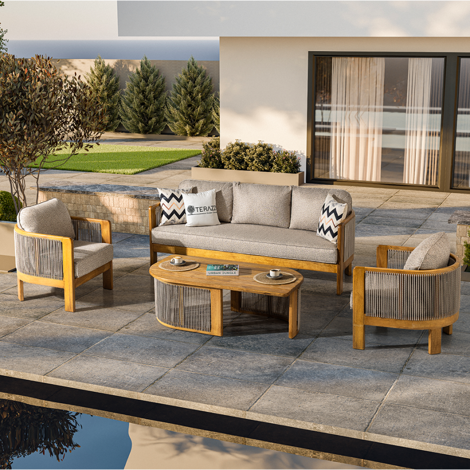 Ecolux ARES 3-1-1 Ireko Wood Bahçe Balkon Oturma Grubu