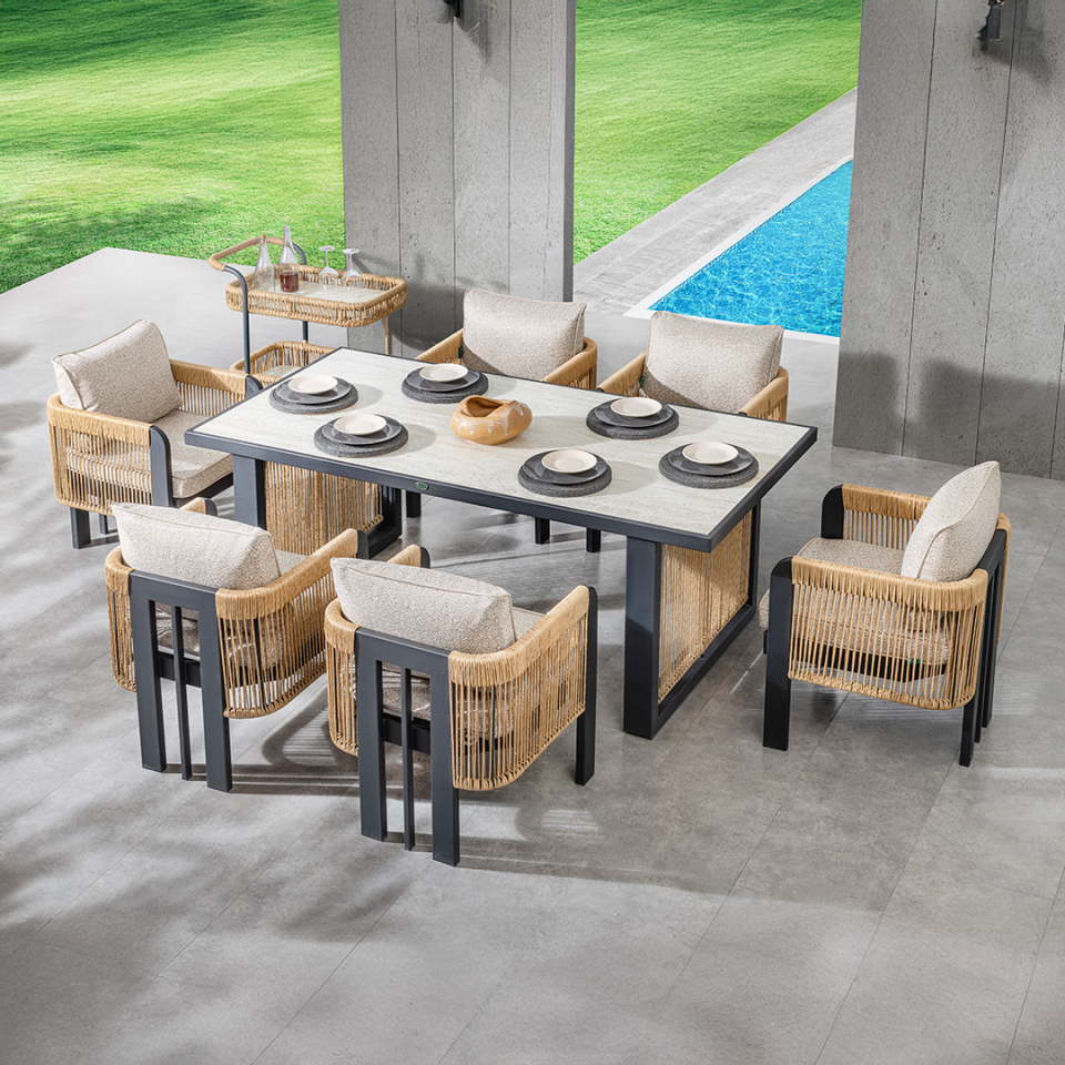 Ecolux ATLAS  Alüminyum 6 Kişilik Bahçe Balkon Masa Takımı