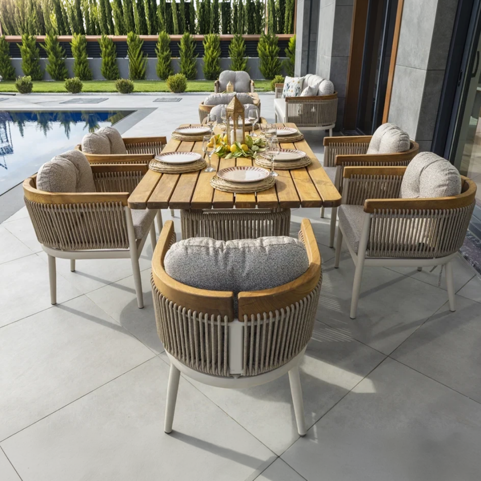 Ecolux MİNERVA Alüminyum Bahçe Balkon Yemek Takımı 6 Kişilik