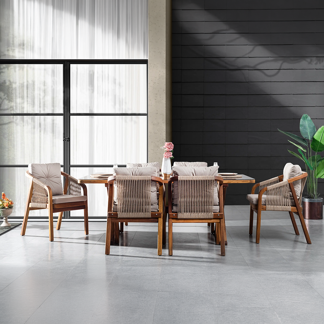 Ecolux EVORA İroko Bahçe Balkon Yemek Takımı 6 Kişilik