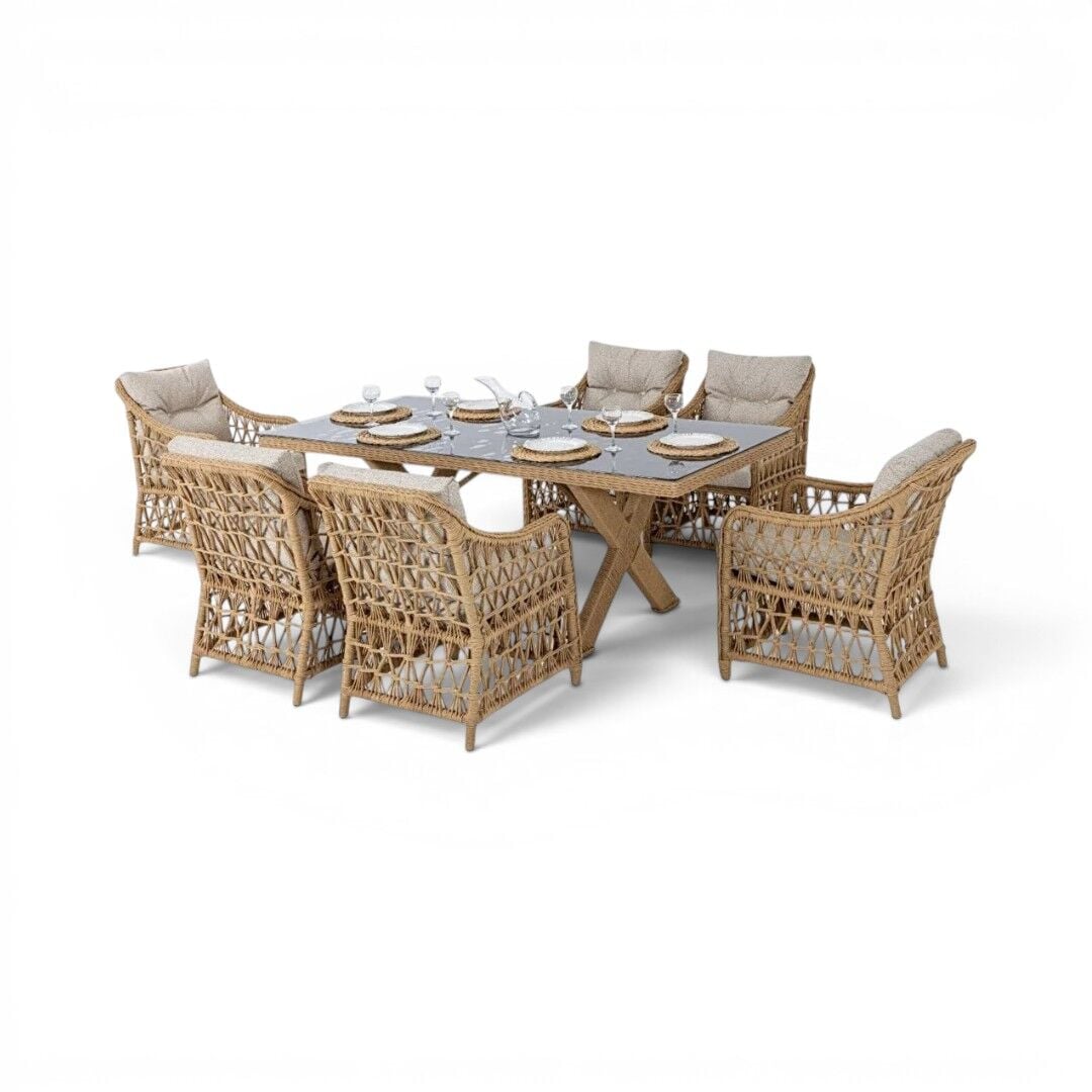 Ecolux Dora 6 Kişilik Rattan Bahçe Balkon Masa Takımı