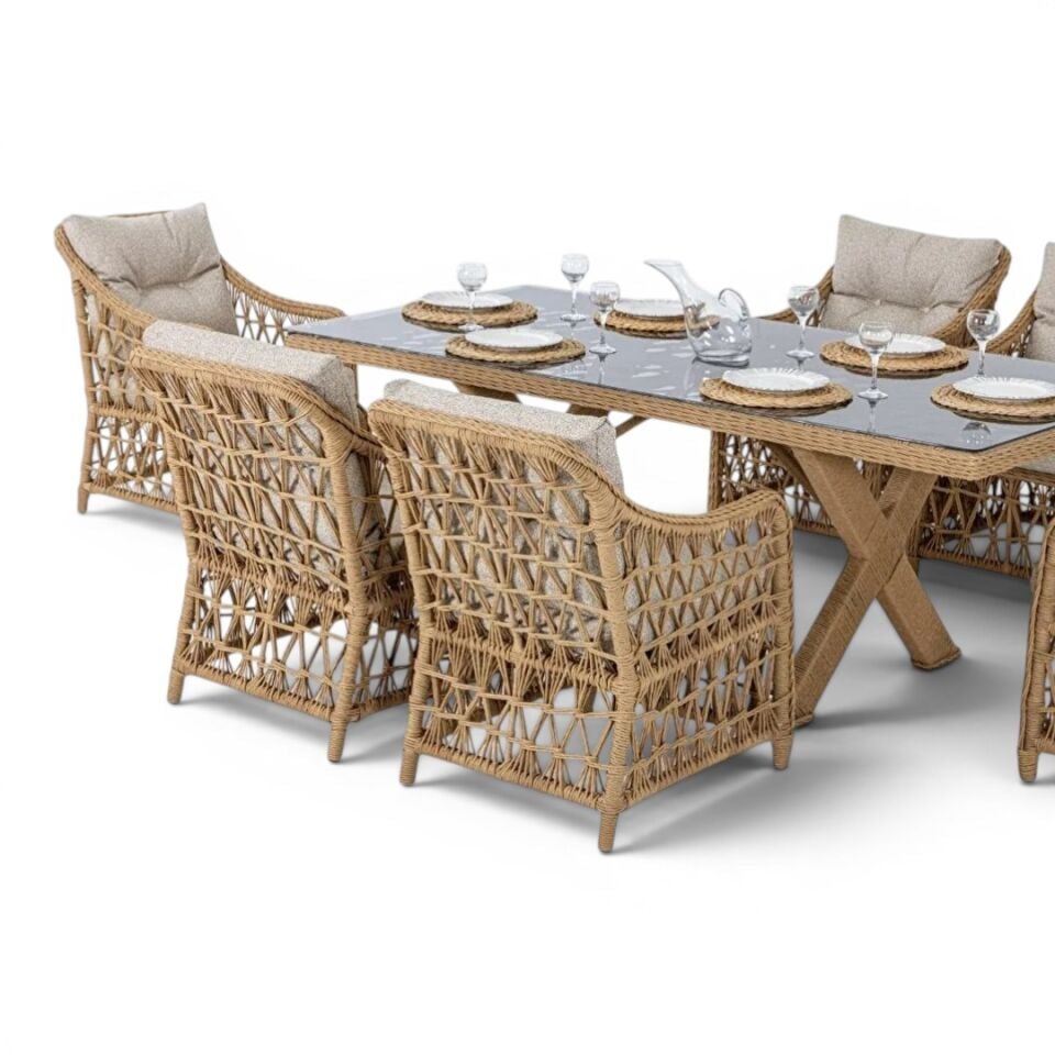 Ecolux Dora 6 Kişilik Rattan Bahçe Balkon Masa Takımı
