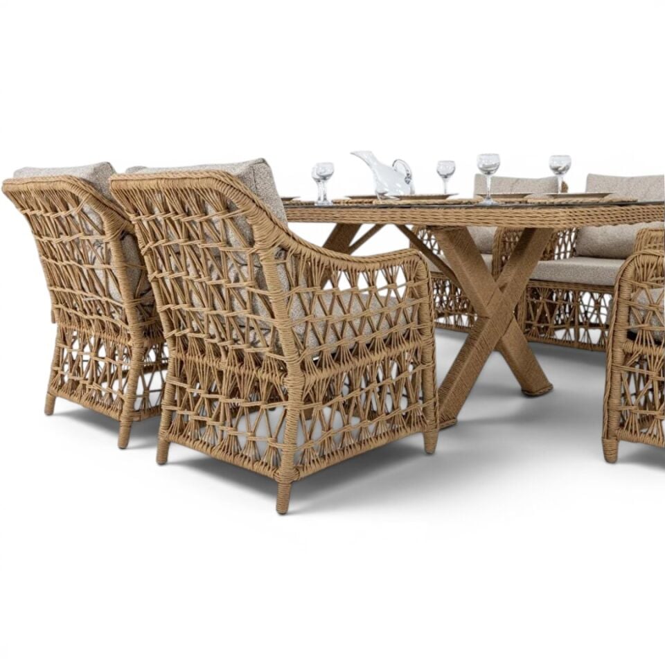Ecolux Dora 6 Kişilik Rattan Bahçe Balkon Masa Takımı